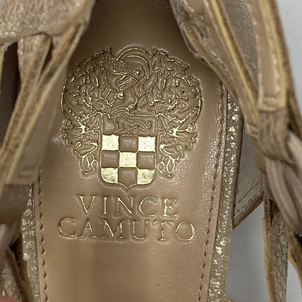 Vince Camuto Women 8W Richetta Gladiator Wedge Sandals Gold Leather Strappy Cage